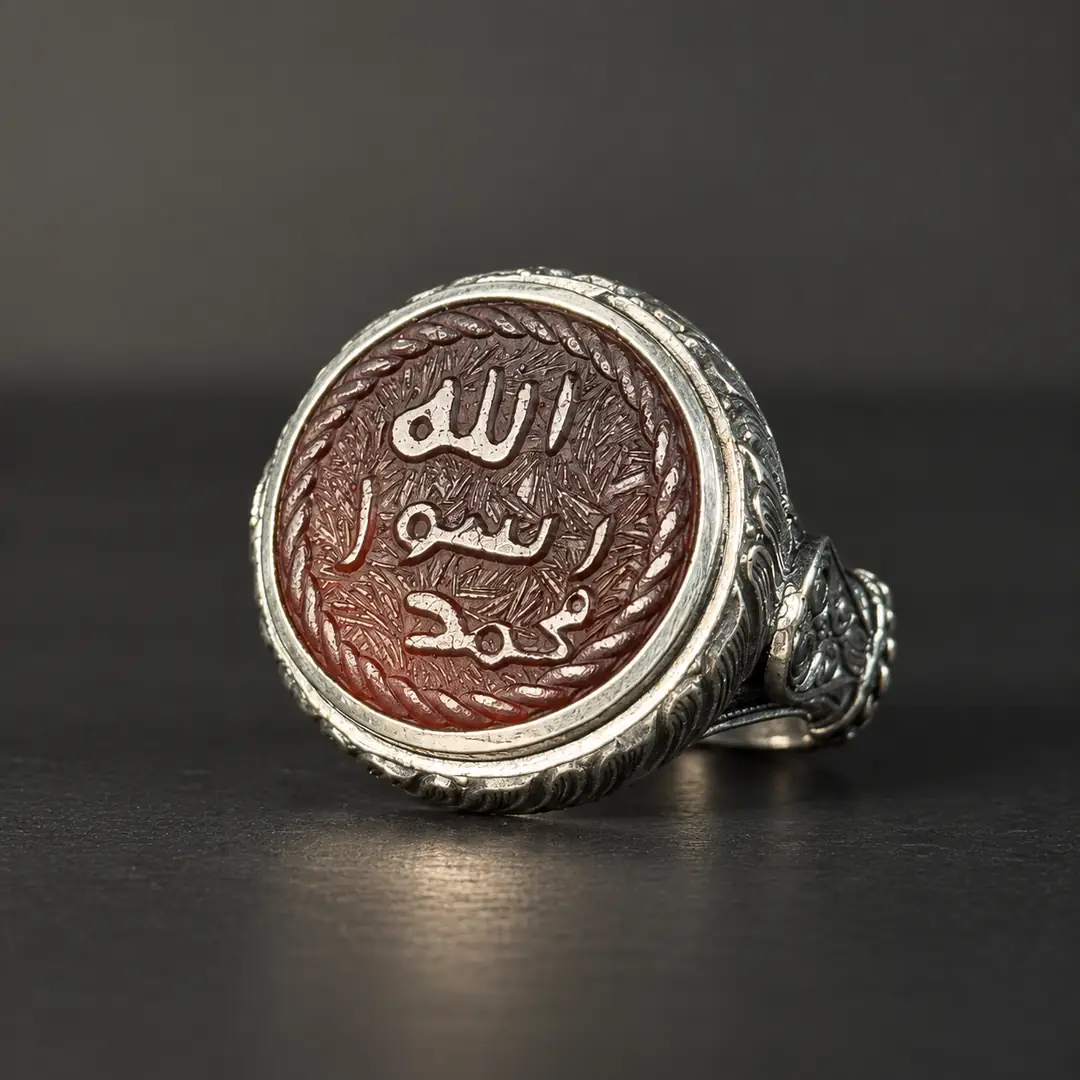 Mühr-ü Şerif – Peygamber Mührü Akik Taşlı Gümüş Yüzük